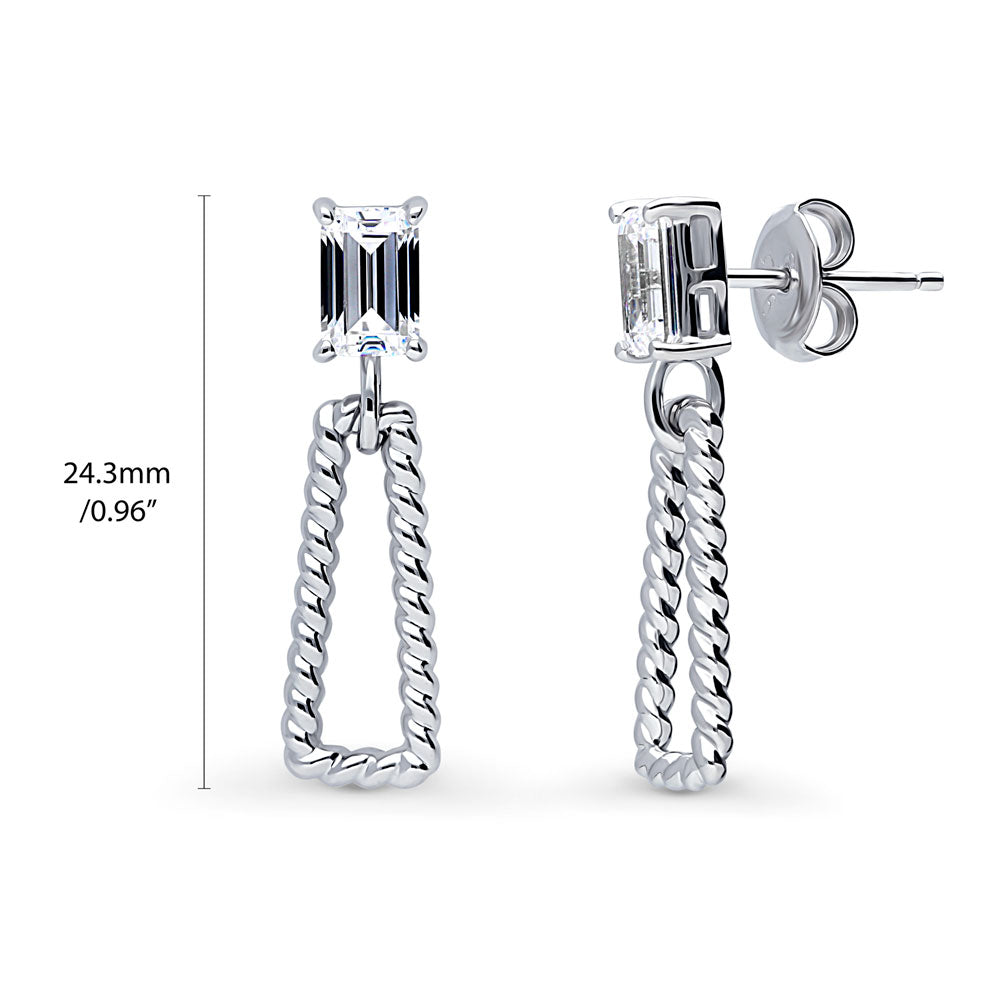 Front view of Cable Trapezoid CZ Dangle Earrings in Sterling Silver