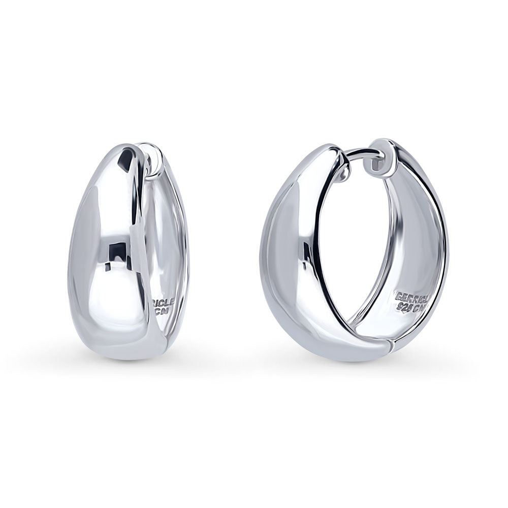 Dome Medium Hoop Earrings in Sterling Silver 0.75"