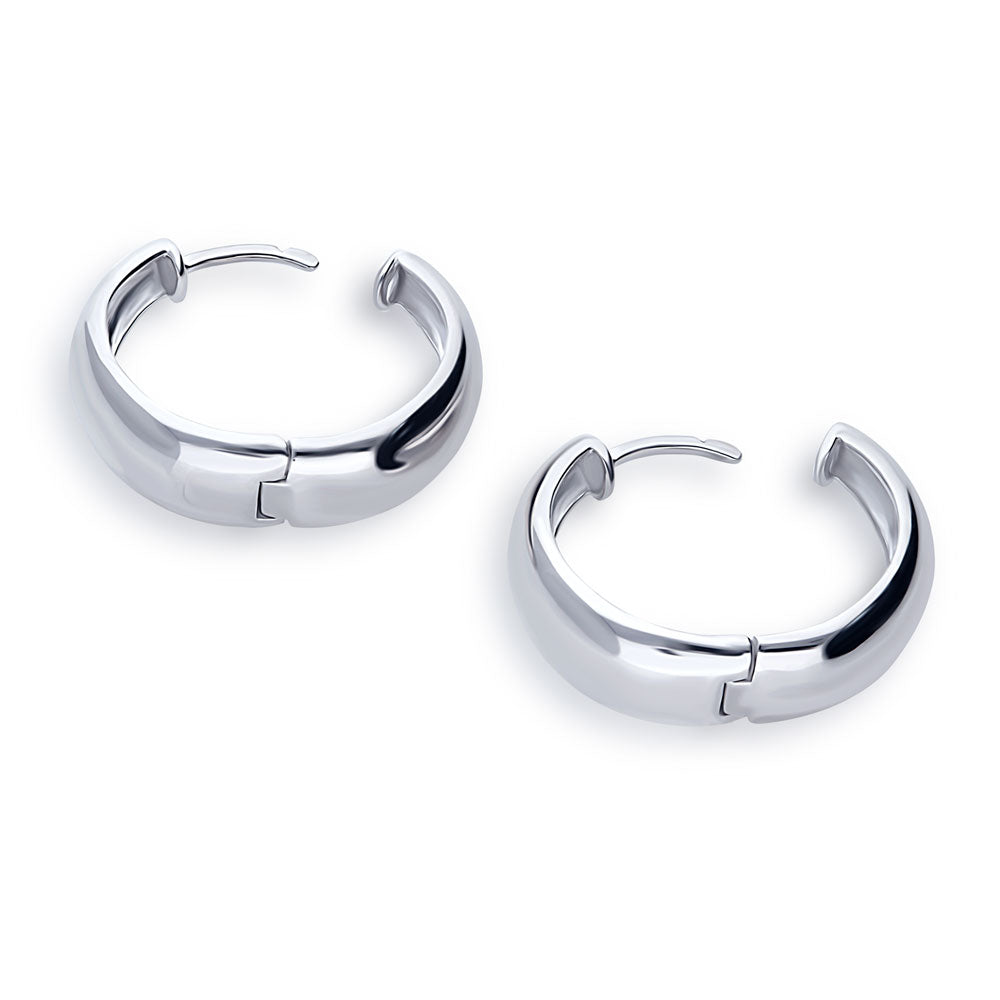 Dome Medium Hoop Earrings in Sterling Silver 0.75"