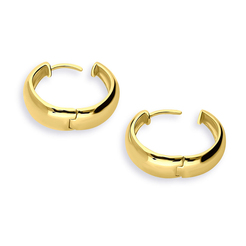 Angle view of Dome Hoop Earrings in Gold Flashed Sterling Silver, 2 Pairs, 11 of 18