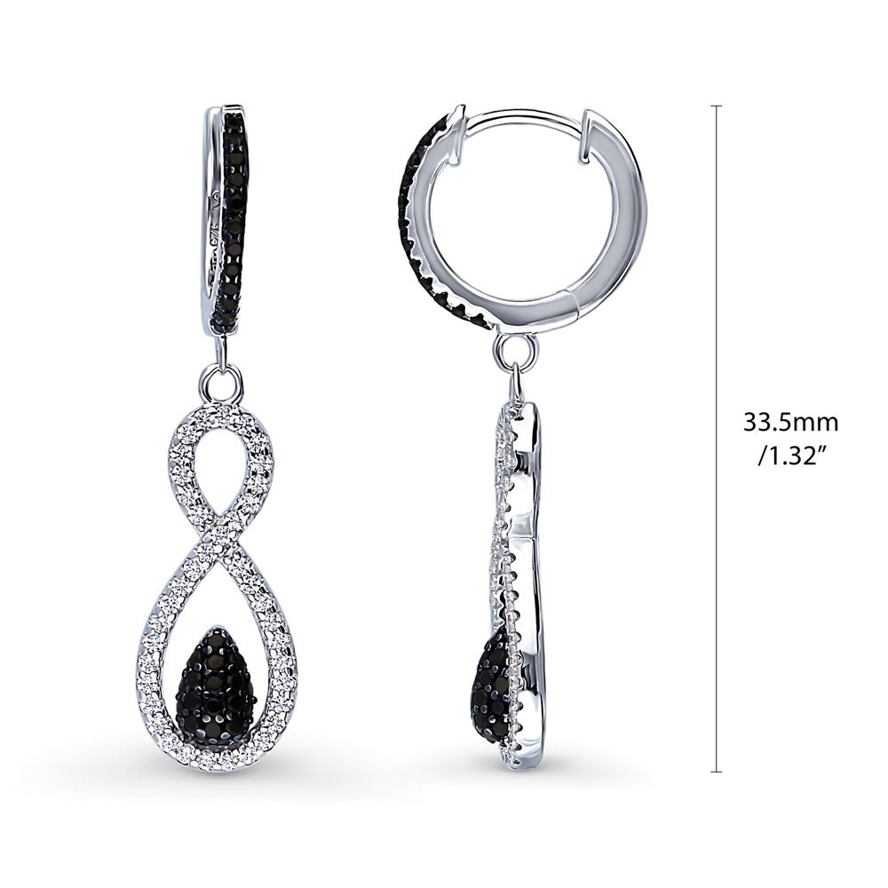 Front view of Black and White Woven CZ Dangle Earrings in Sterling Silver