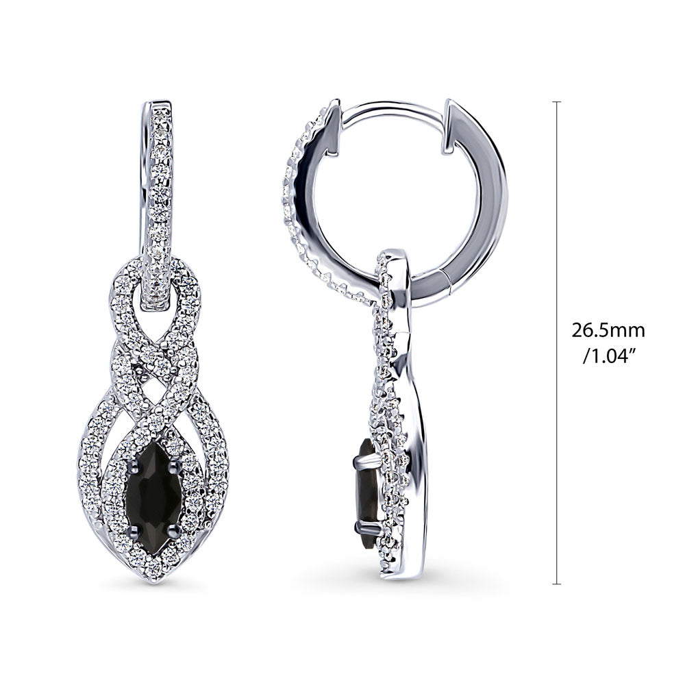 Front view of Black and White Woven CZ Dangle Earrings in Sterling Silver