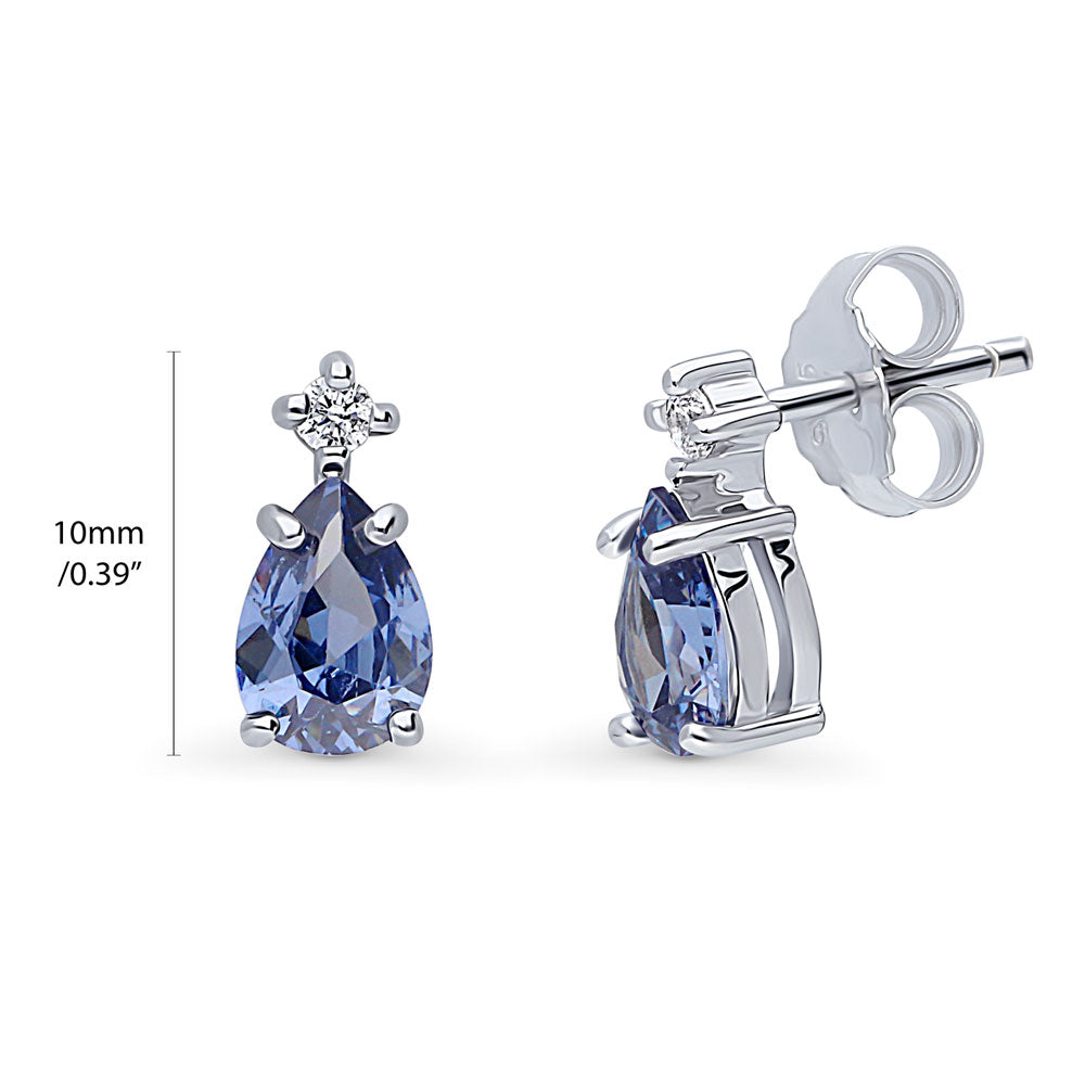Front view of 2-Stone Simulated Blue Tanzanite CZ Stud Earrings in Sterling Silver