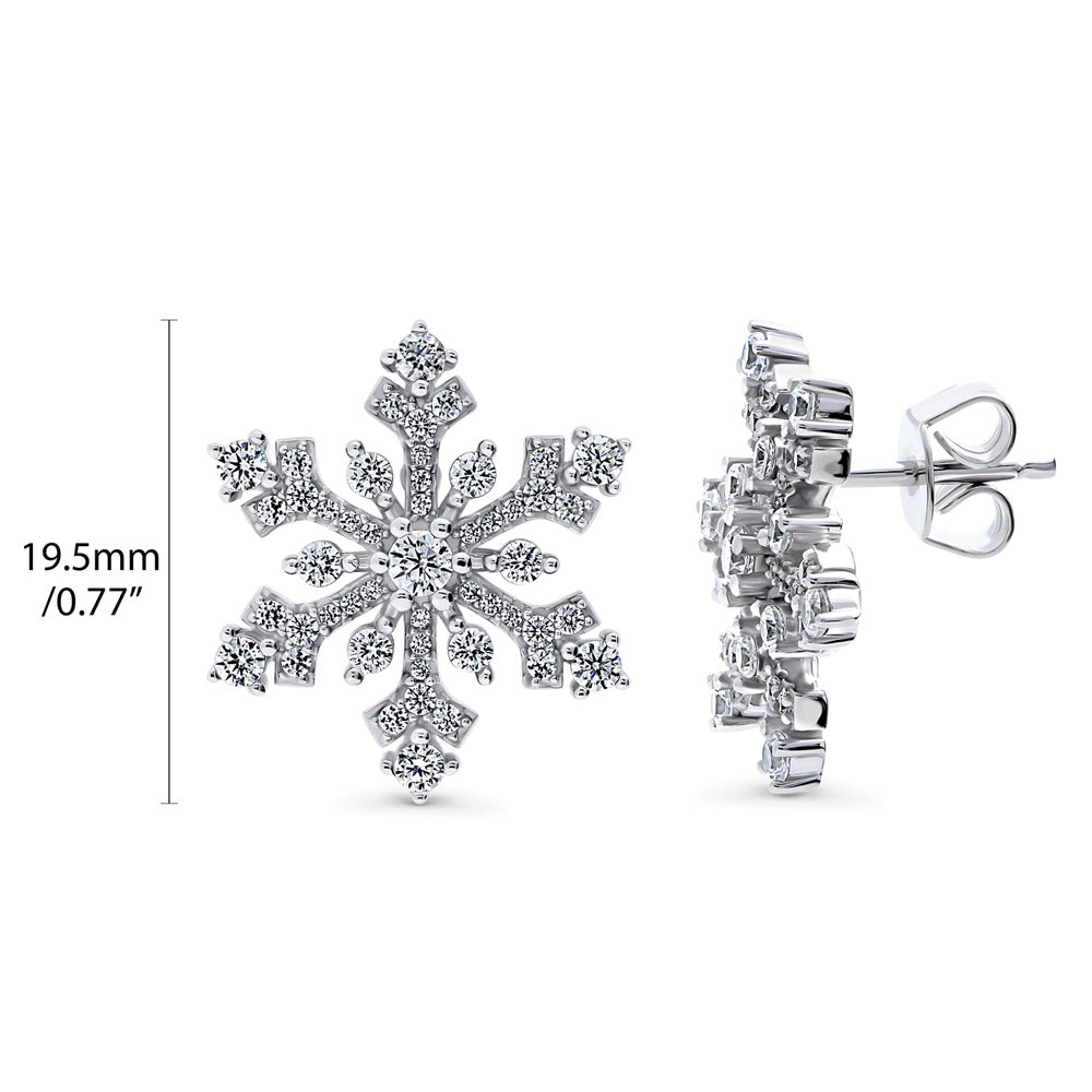 Front view of Snowflake CZ Stud Earrings in Sterling Silver