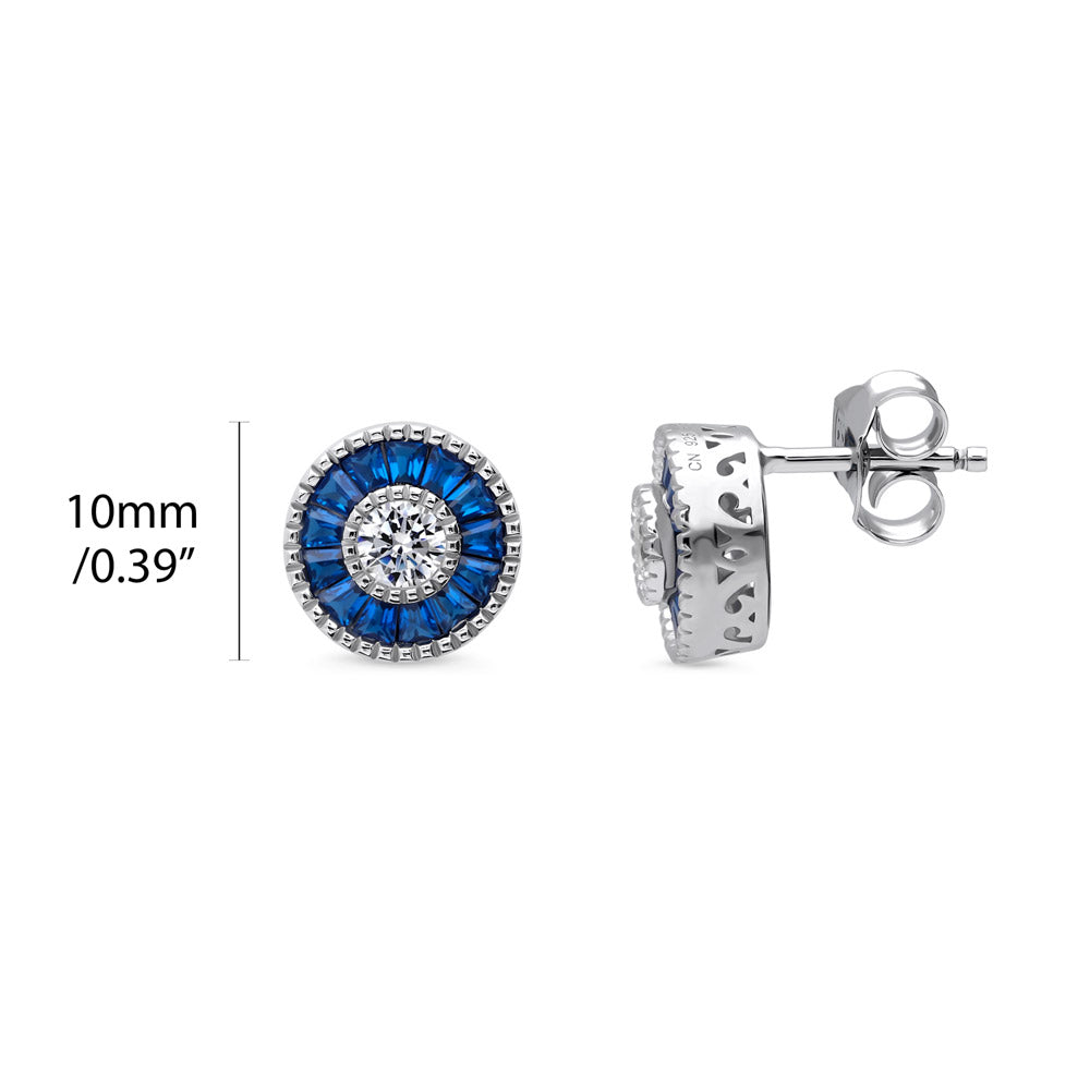 Front view of Halo Art Deco Round CZ Stud Earrings in Sterling Silver