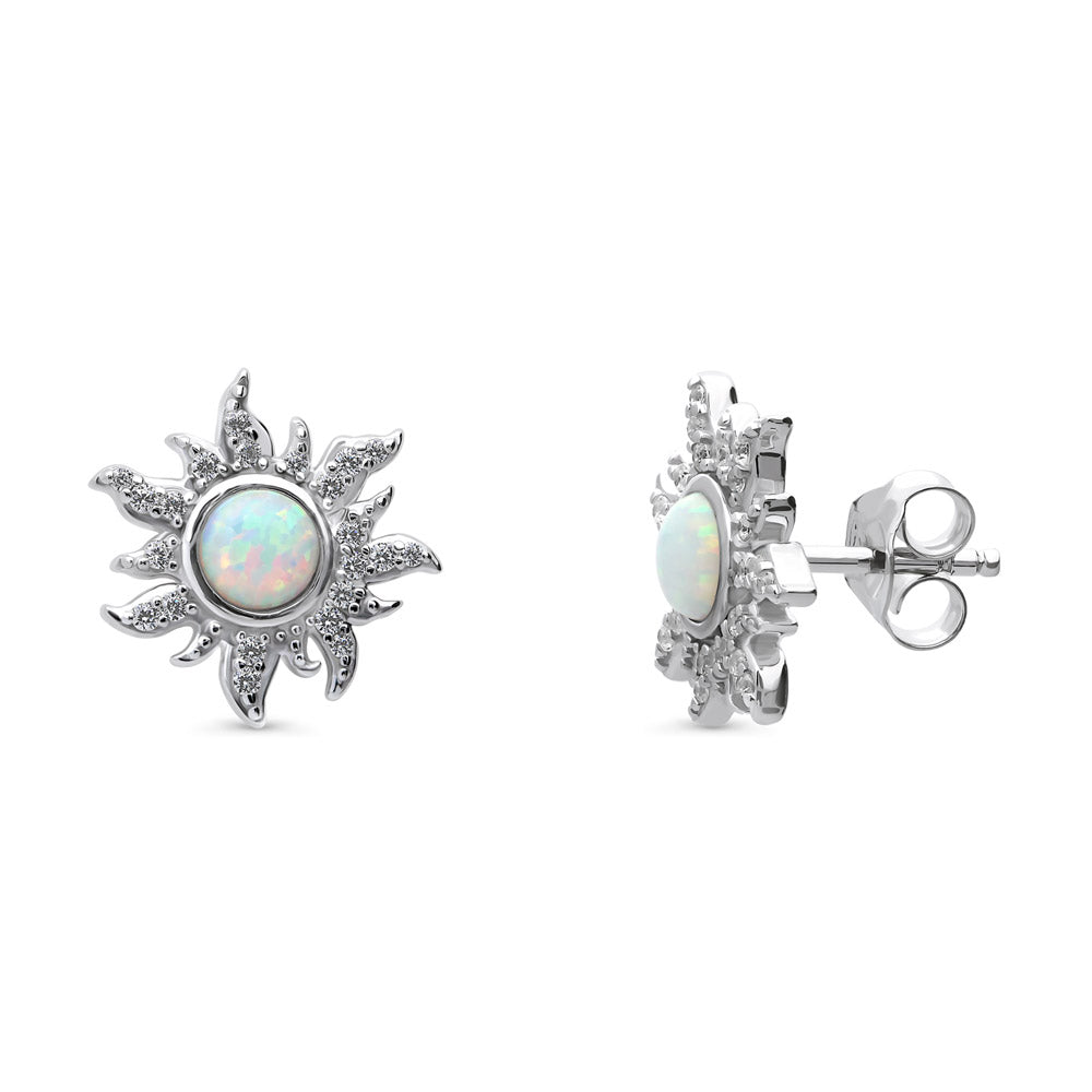 Halo Sun Simulated Opal Round CZ Set in Sterling Silver, 4 of 13