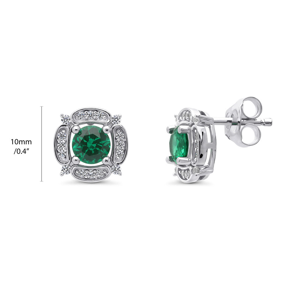 Halo Flower Simulated Emerald Round CZ Set in Sterling Silver