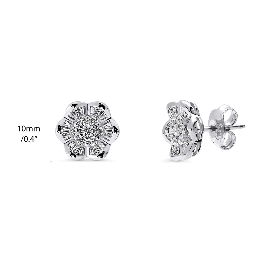Front view of Flower CZ Stud Earrings in Sterling Silver, 3 of 4