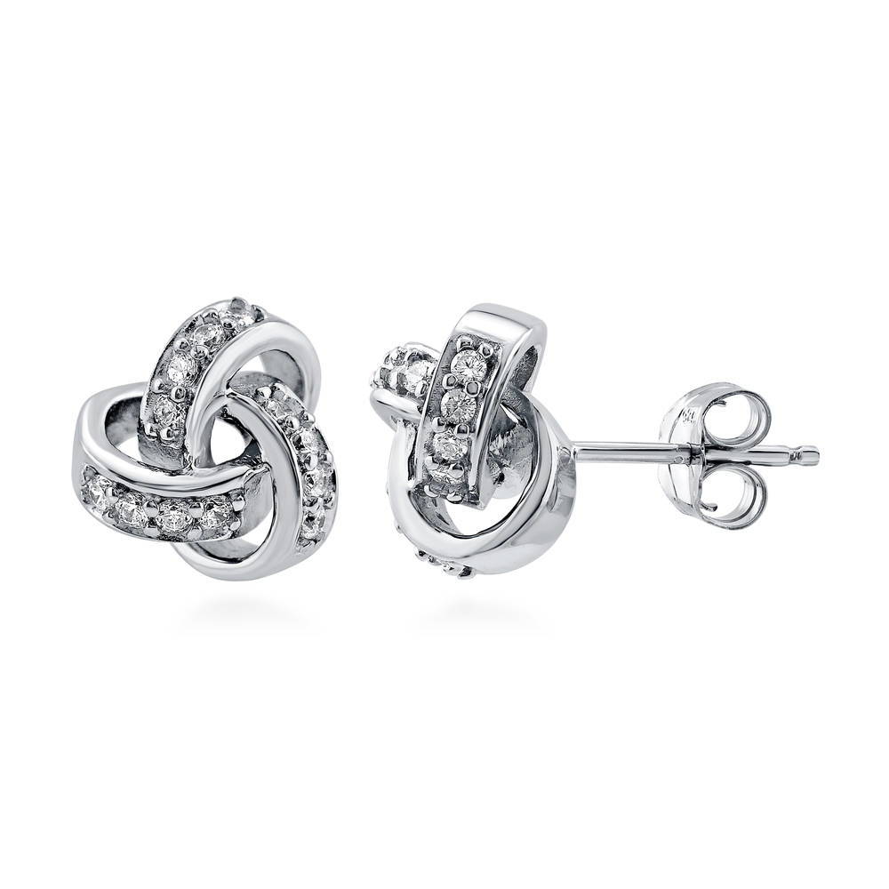 Love Knot CZ Necklace and Earrings in Sterling Silver