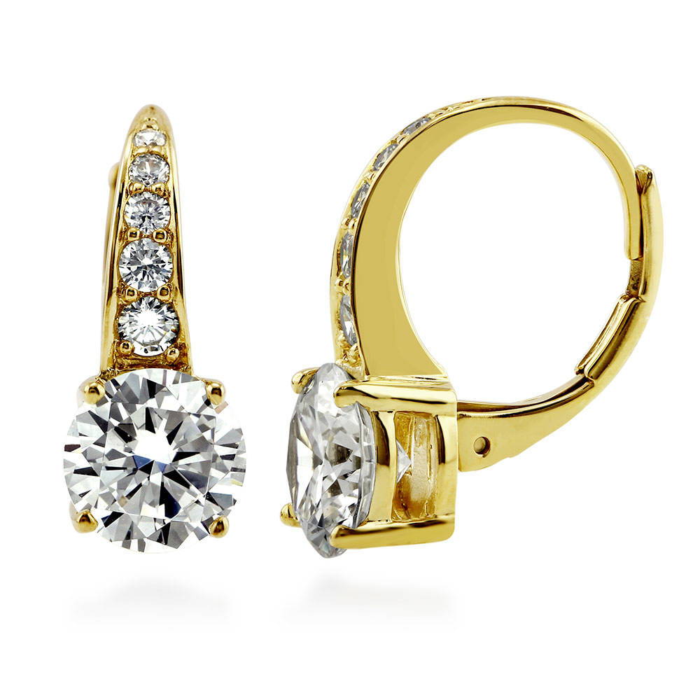 CZ Leverback Earrings in Gold Flashed Sterling Silver, 2 Pairs
