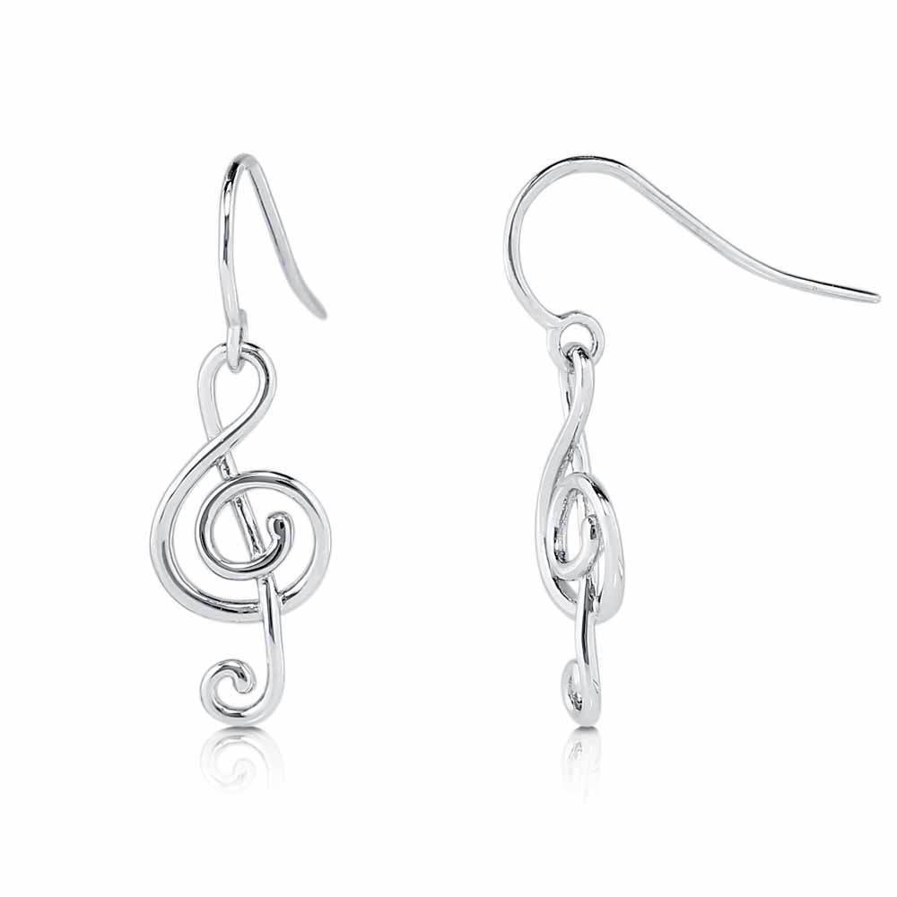 Berricle Sterling Silver Treble Clef Music Note Fashion Fish Hook Dangle Drop Earrings