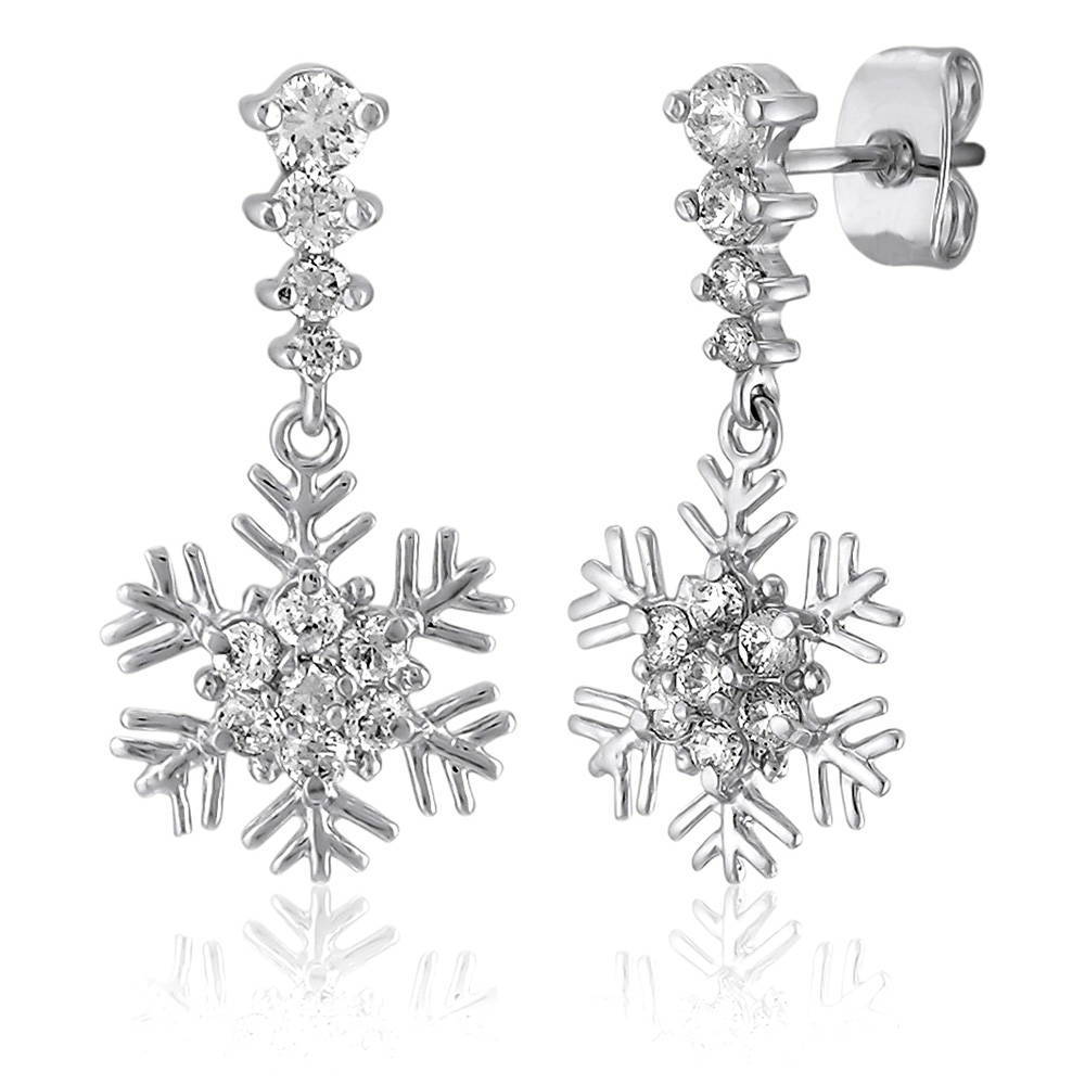 Snowflake CZ Dangle Earrings in Sterling Silver, 1 of 4