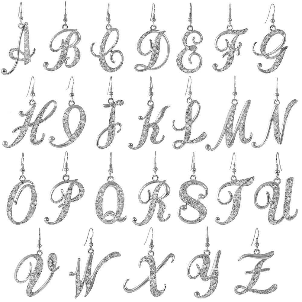 Initial Letter Fish Hook Dangle Earrings
