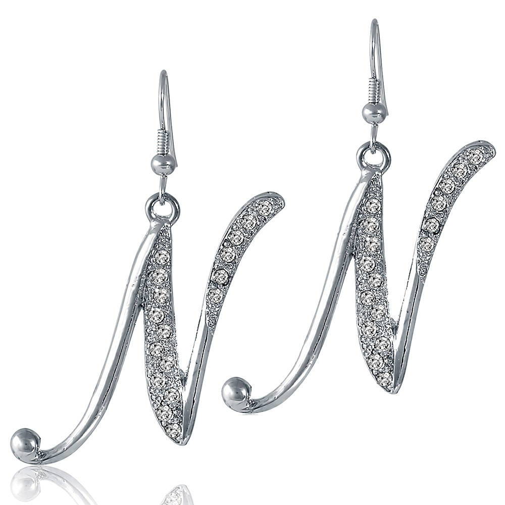 Initial Letter Fish Hook Dangle Earrings, N