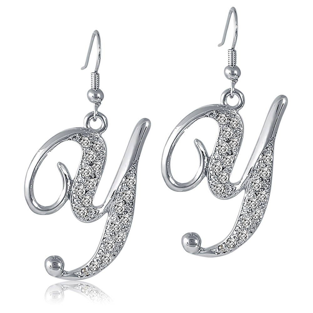 Initial Letter Fish Hook Dangle Earrings, Y