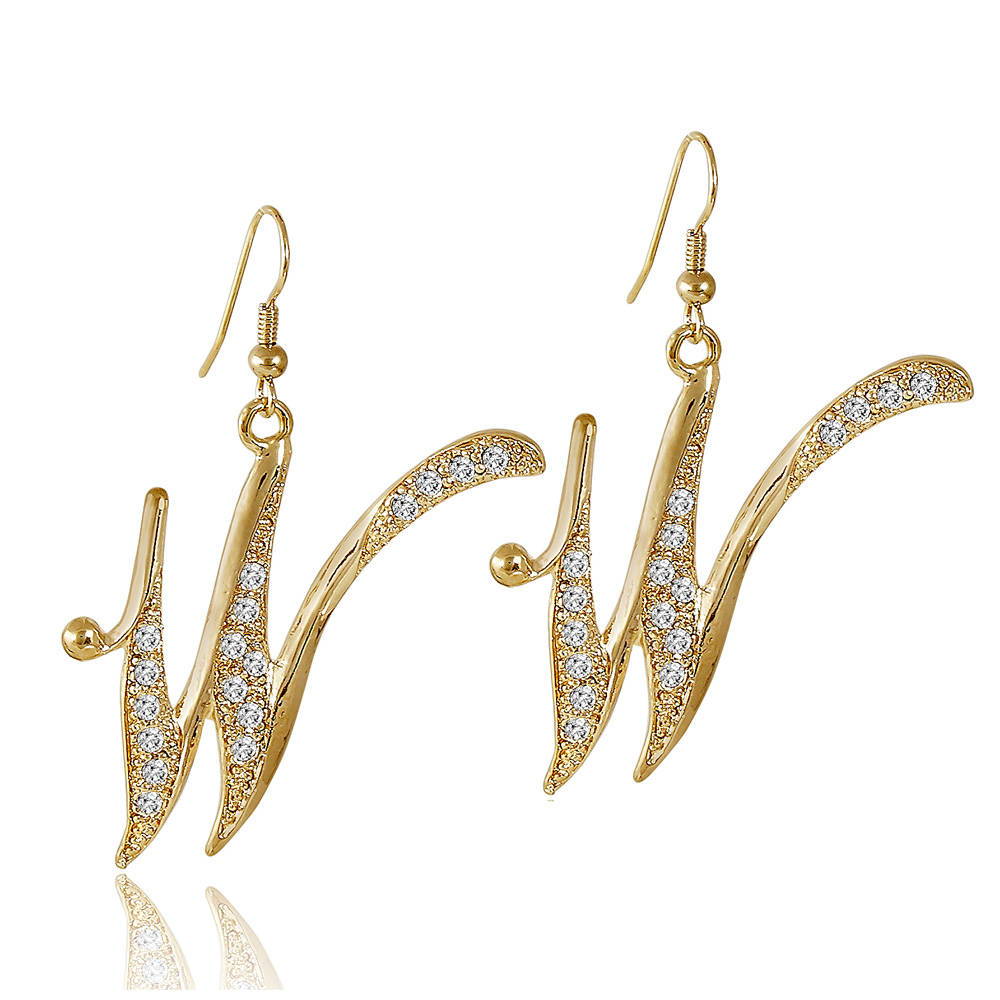 Initial Letter Fish Hook Earrings Gold-Tone, W