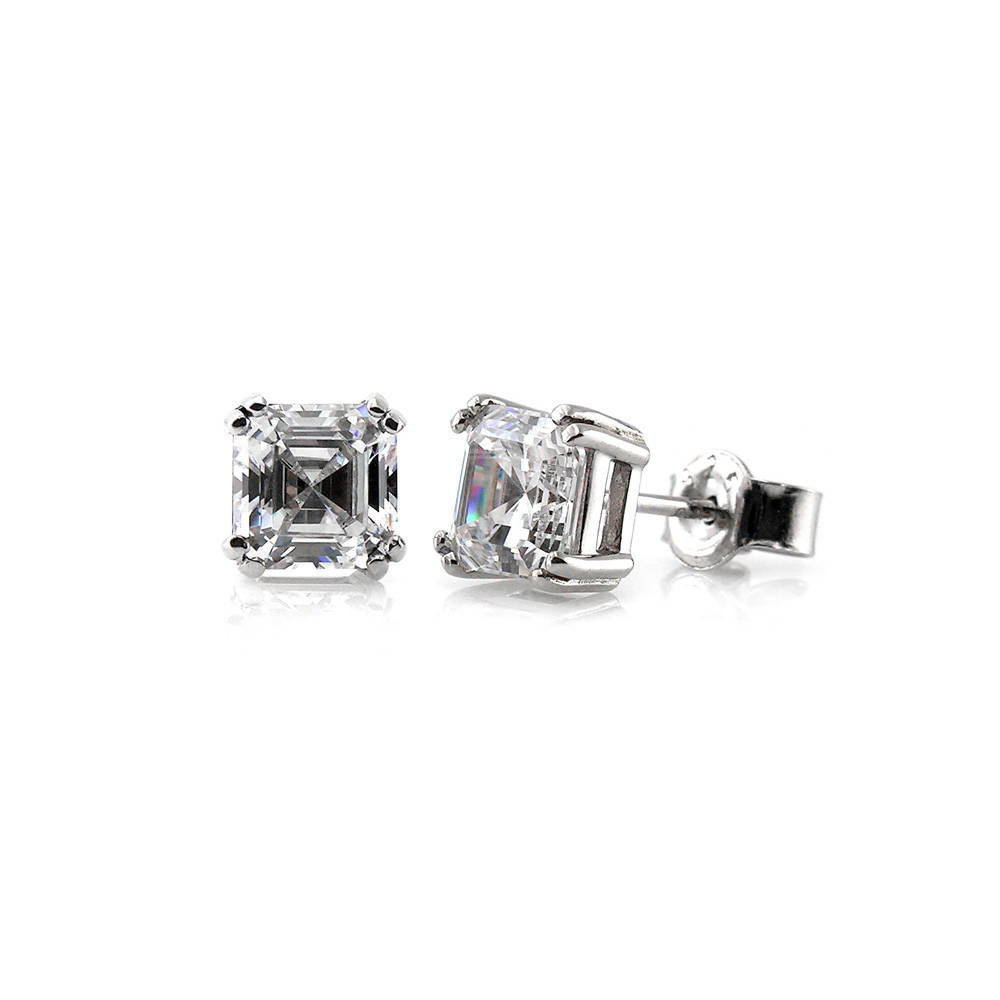 Solitaire Asscher CZ Stud Earrings in Sterling Silver