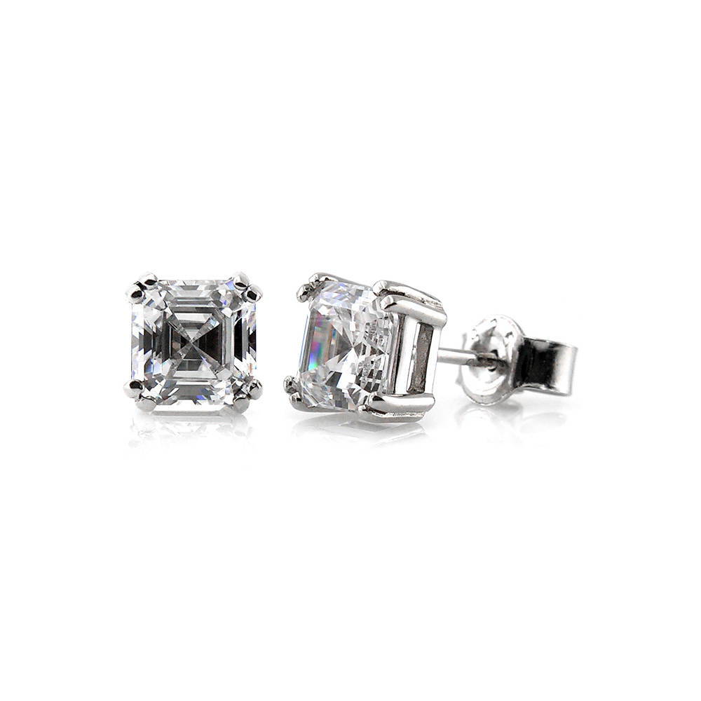 Solitaire Asscher CZ Stud Earrings in Sterling Silver