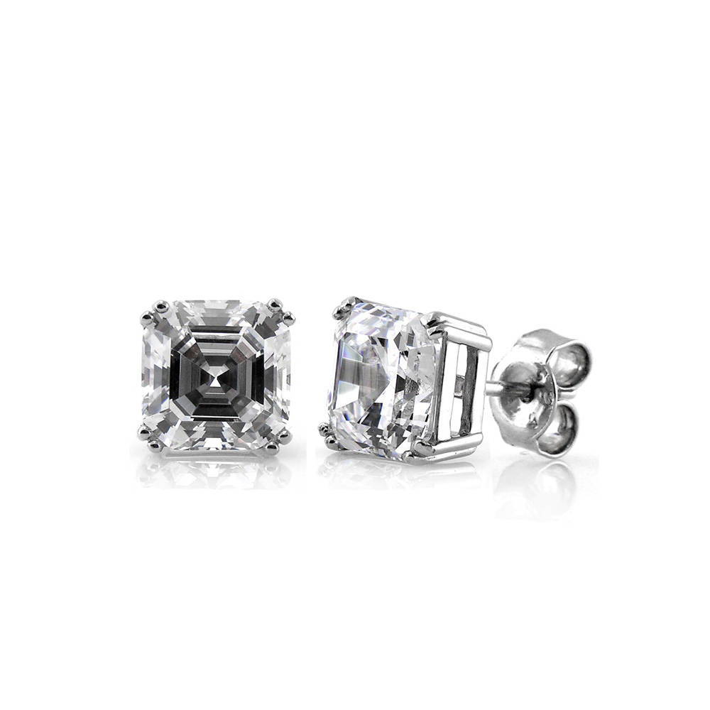 Solitaire Asscher CZ Stud Earrings in Sterling Silver