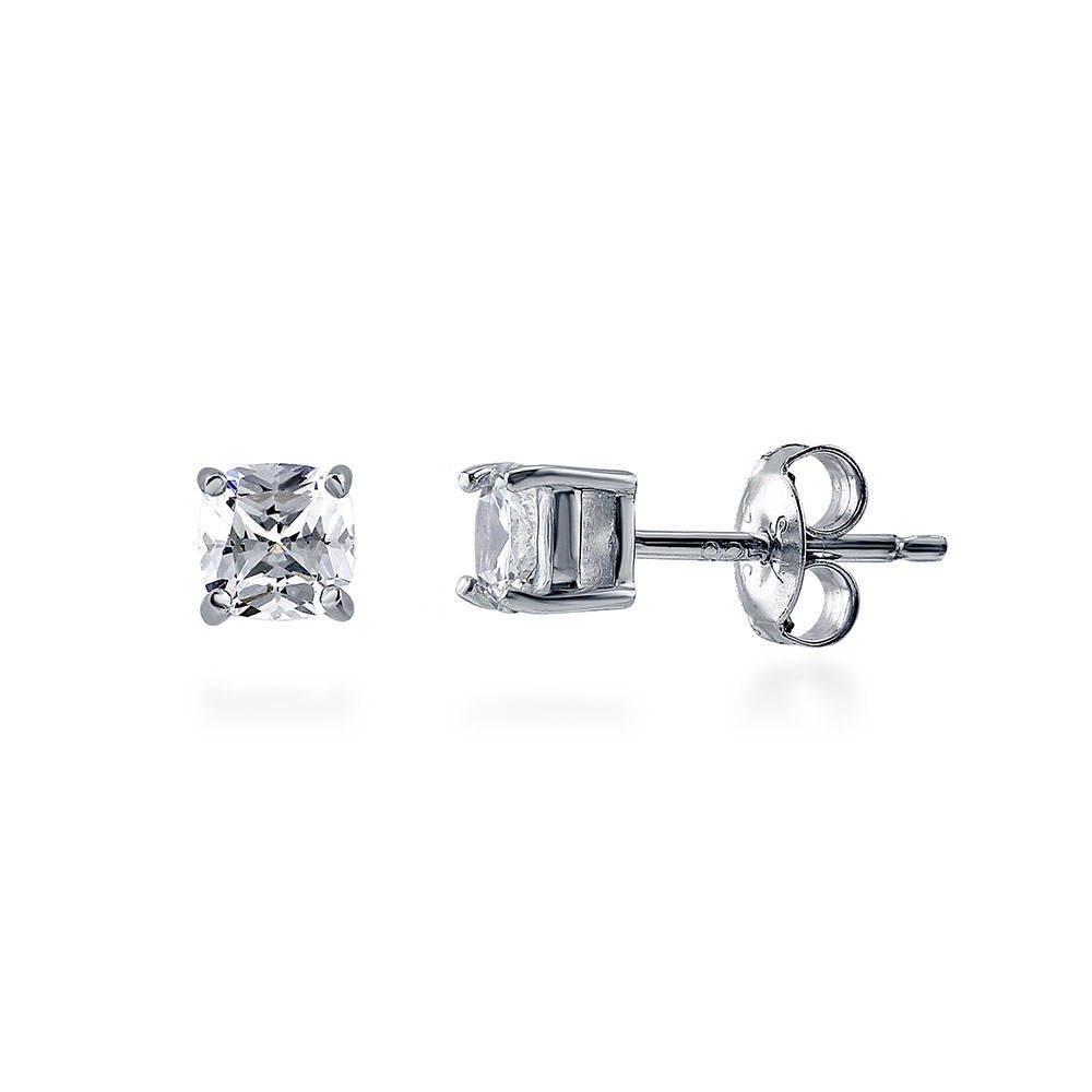 Solitaire Cushion CZ Stud Earrings in Sterling Silver