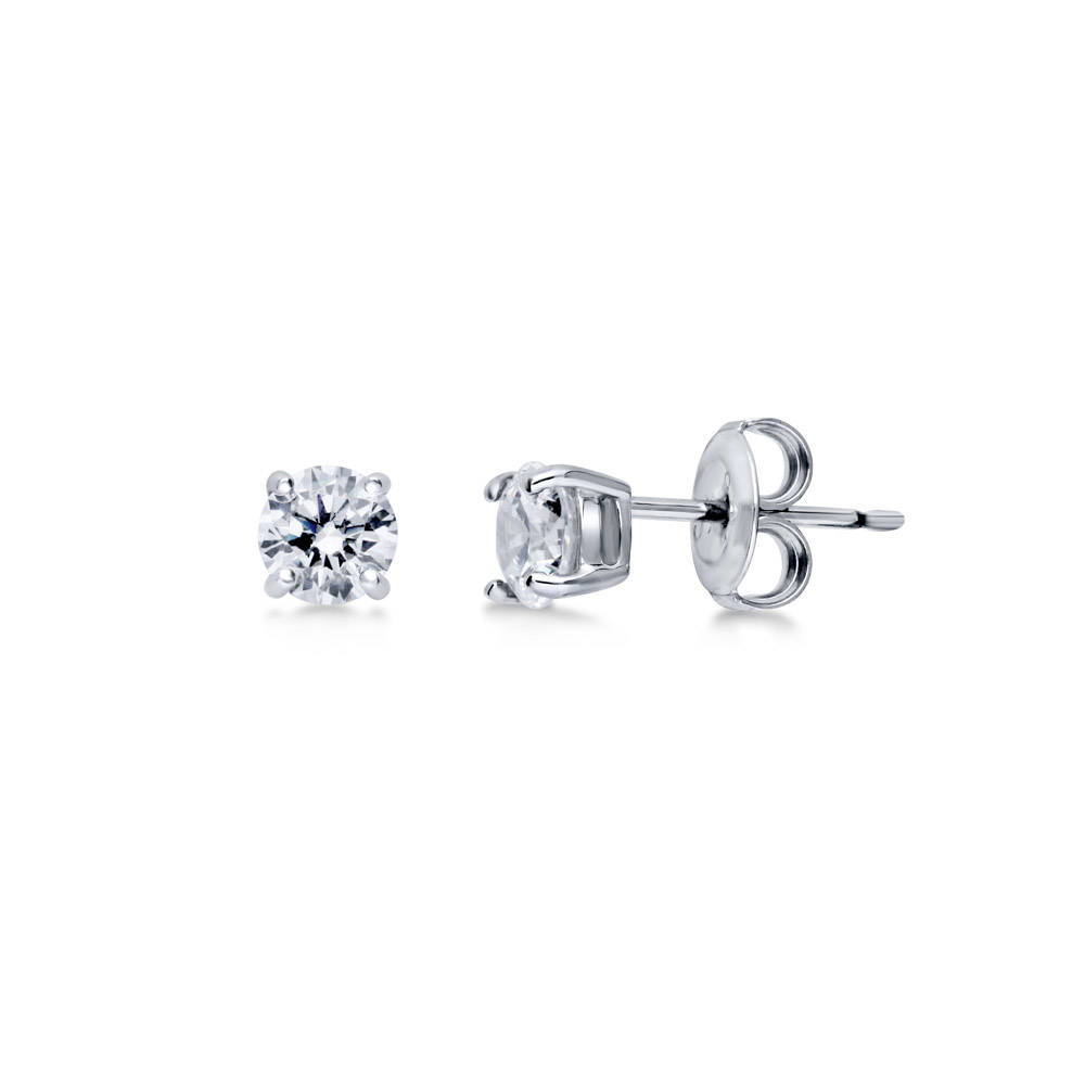 Solitaire Round CZ Stud Earrings in Sterling Silver