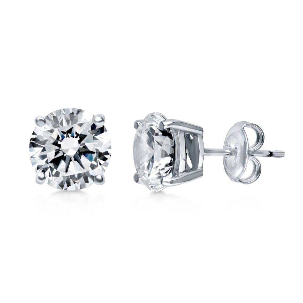 Solitaire Round CZ Stud Earrings in Sterling Silver