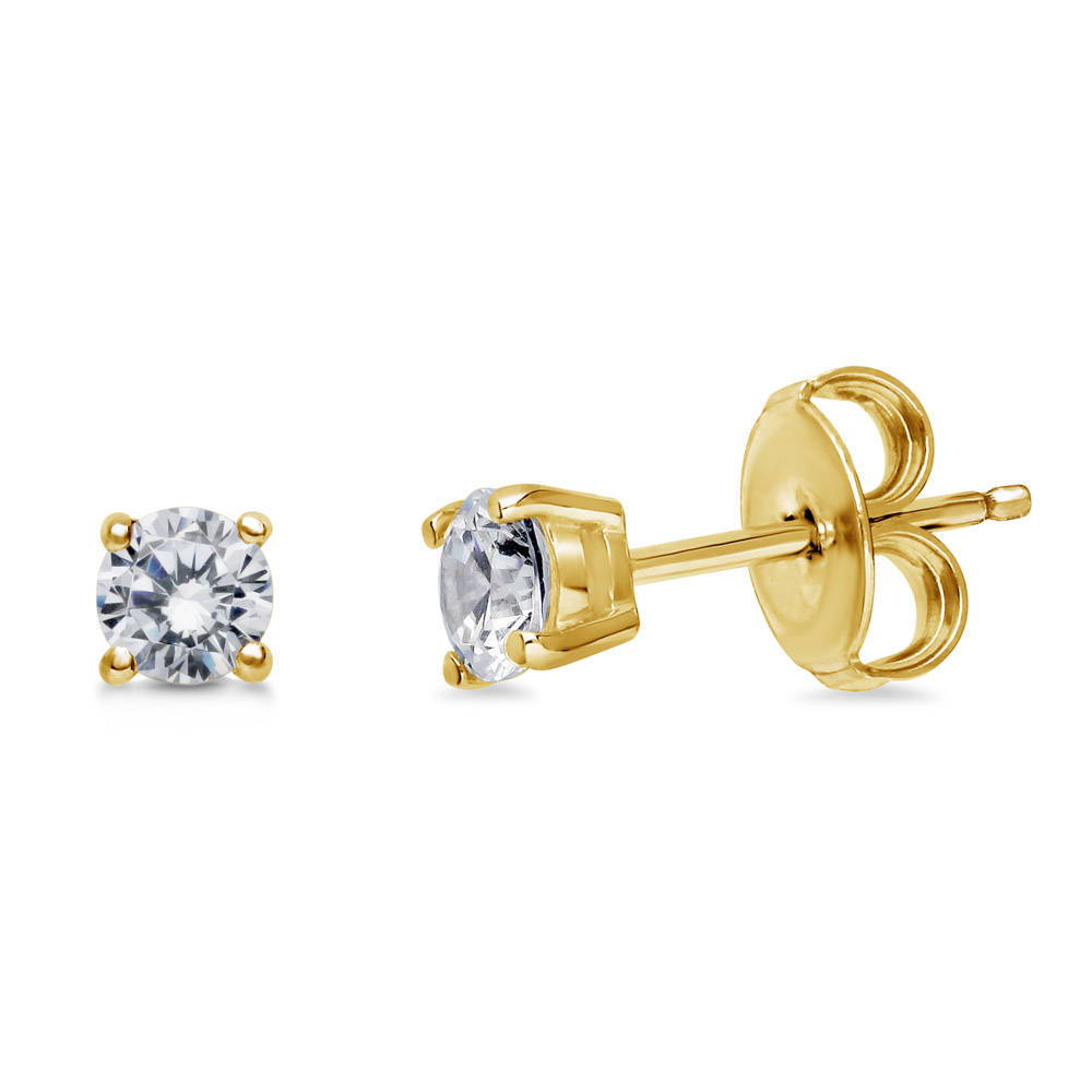 Solitaire Round CZ Stud Earrings in Gold Flashed Sterling Silver