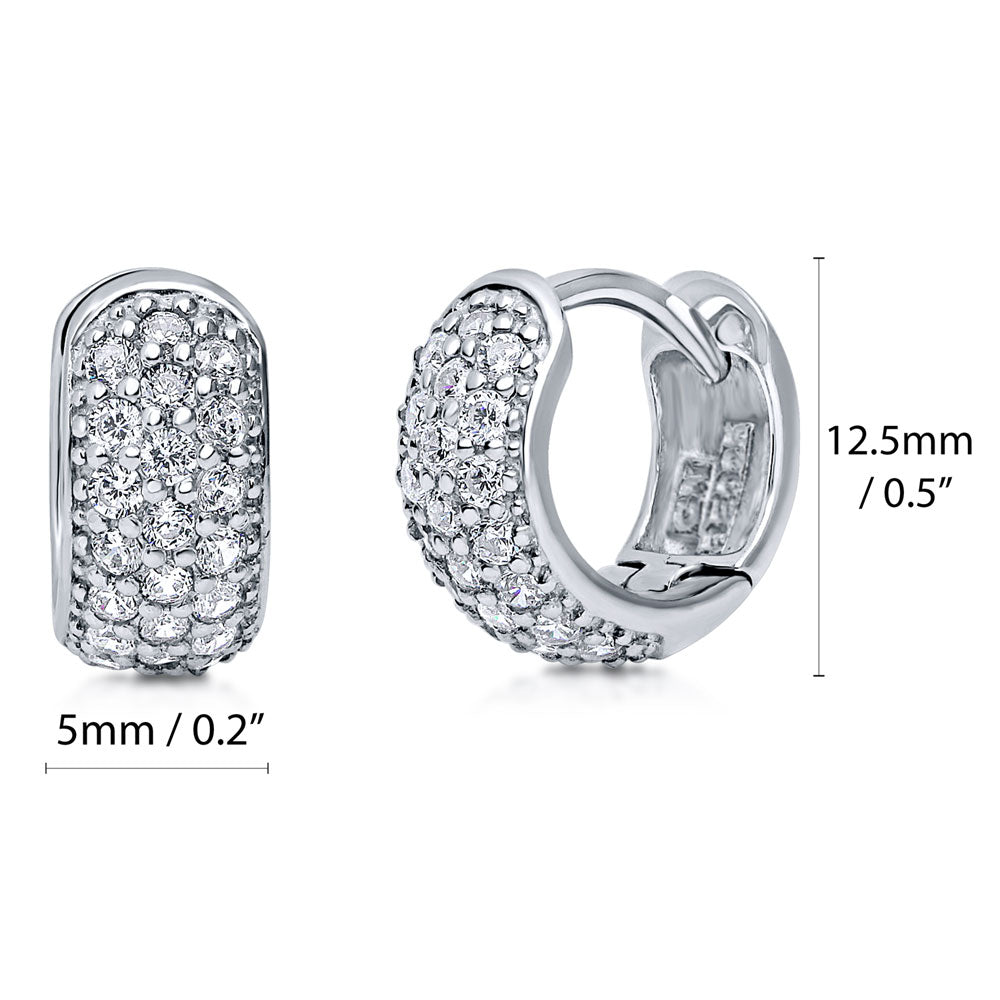 Front view of Dome CZ Huggie Earrings in Sterling Silver, 2 Pairs
