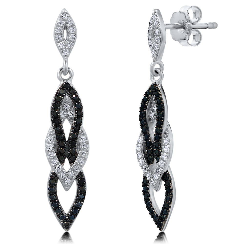 Black and White CZ Dangle Earrings in Sterling Silver, 1 of 8
