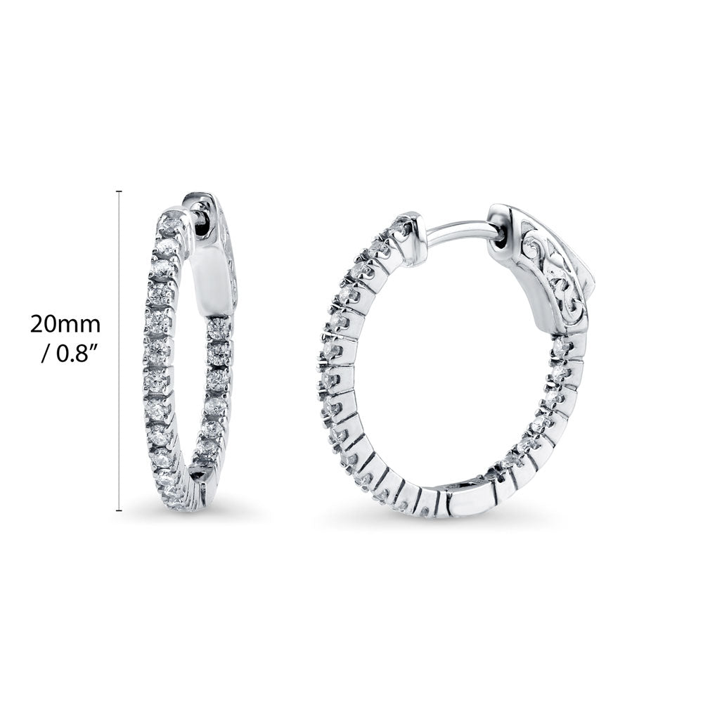 Angle view of CZ Medium Inside-Out Hoop Earrings in Sterling Silver 0.75 inch