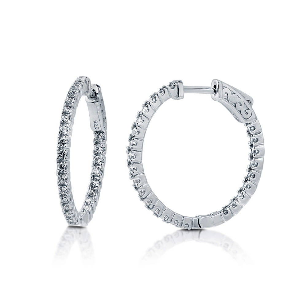 CZ Medium Inside-Out Hoop Earrings in Sterling Silver 1"