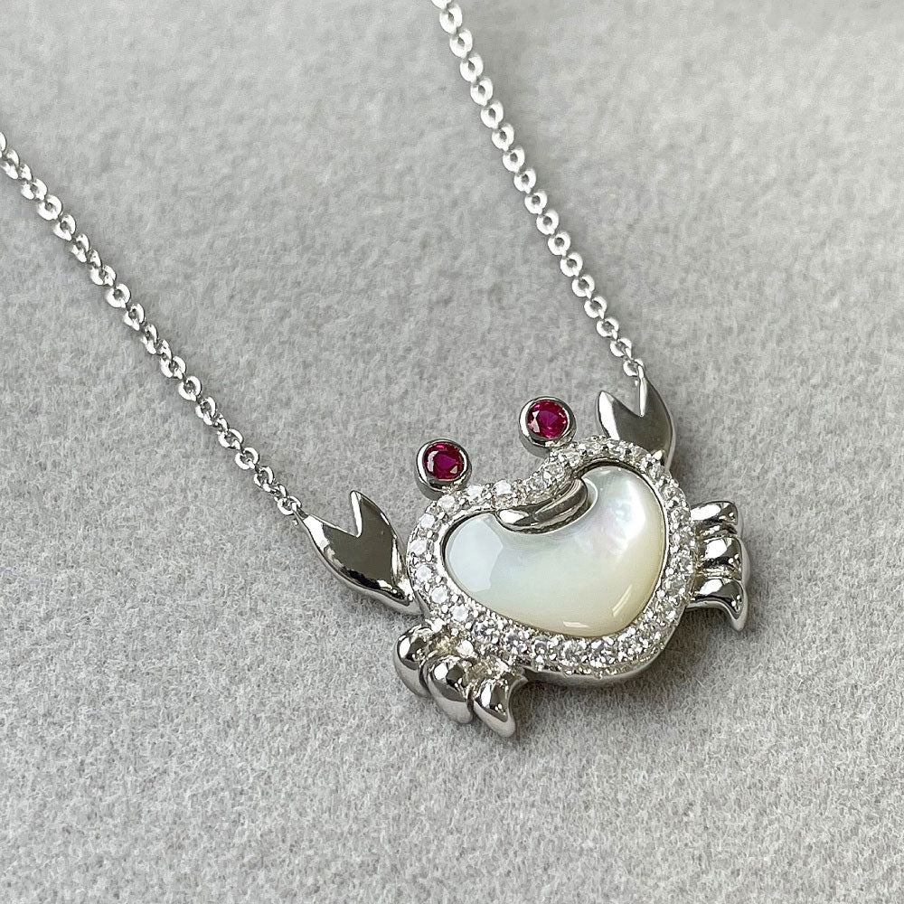 Crab Mother Of Pearl Pendant Necklace in Sterling Silver