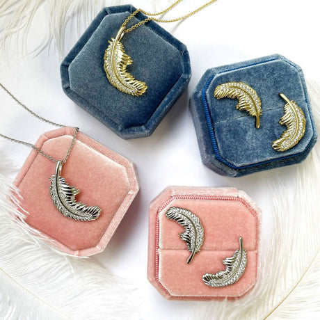 Image Contain: Feather Pendant Necklace, Feather Stud Earrings
