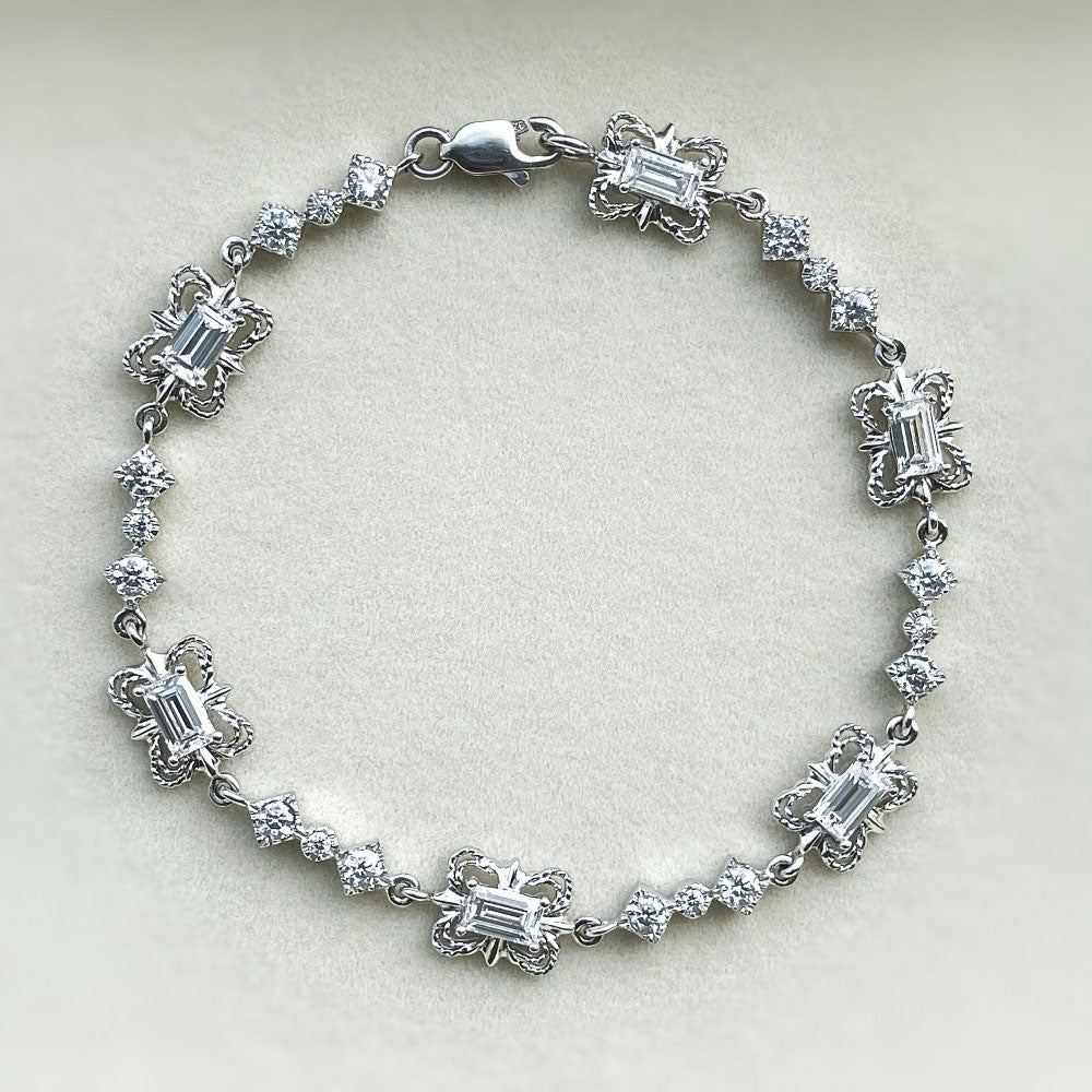 Flatlay view of Art Deco CZ Chain Bracelet in Sterling Silver