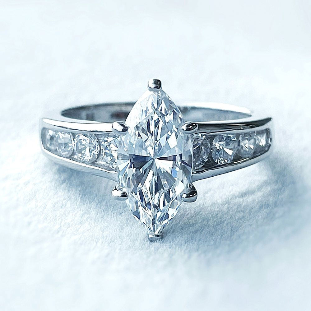 Flatlay view of Solitaire 1.6ct Marquise CZ Ring in Sterling Silver