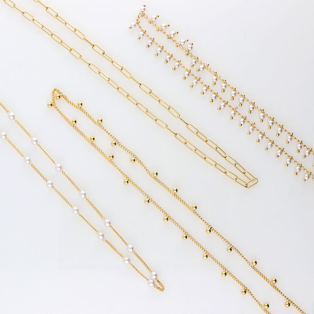 Flatlay view of Paperclip Bead Chain Necklace in Yellow Gold-Flashed, 2 Piece
