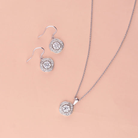 Flower Dangle Earrings, Flower Pendant Necklace