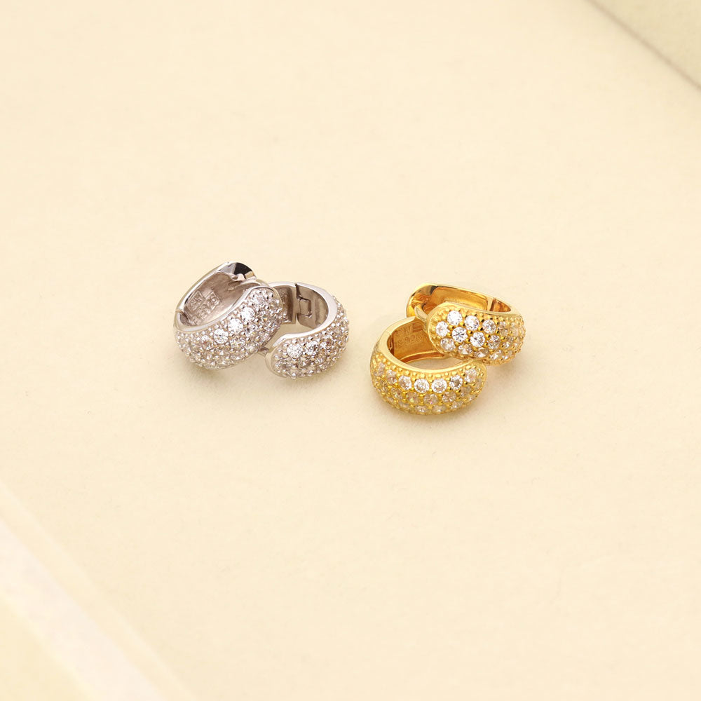 Dome CZ Mini Huggie Earrings in Sterling Silver 0.5"