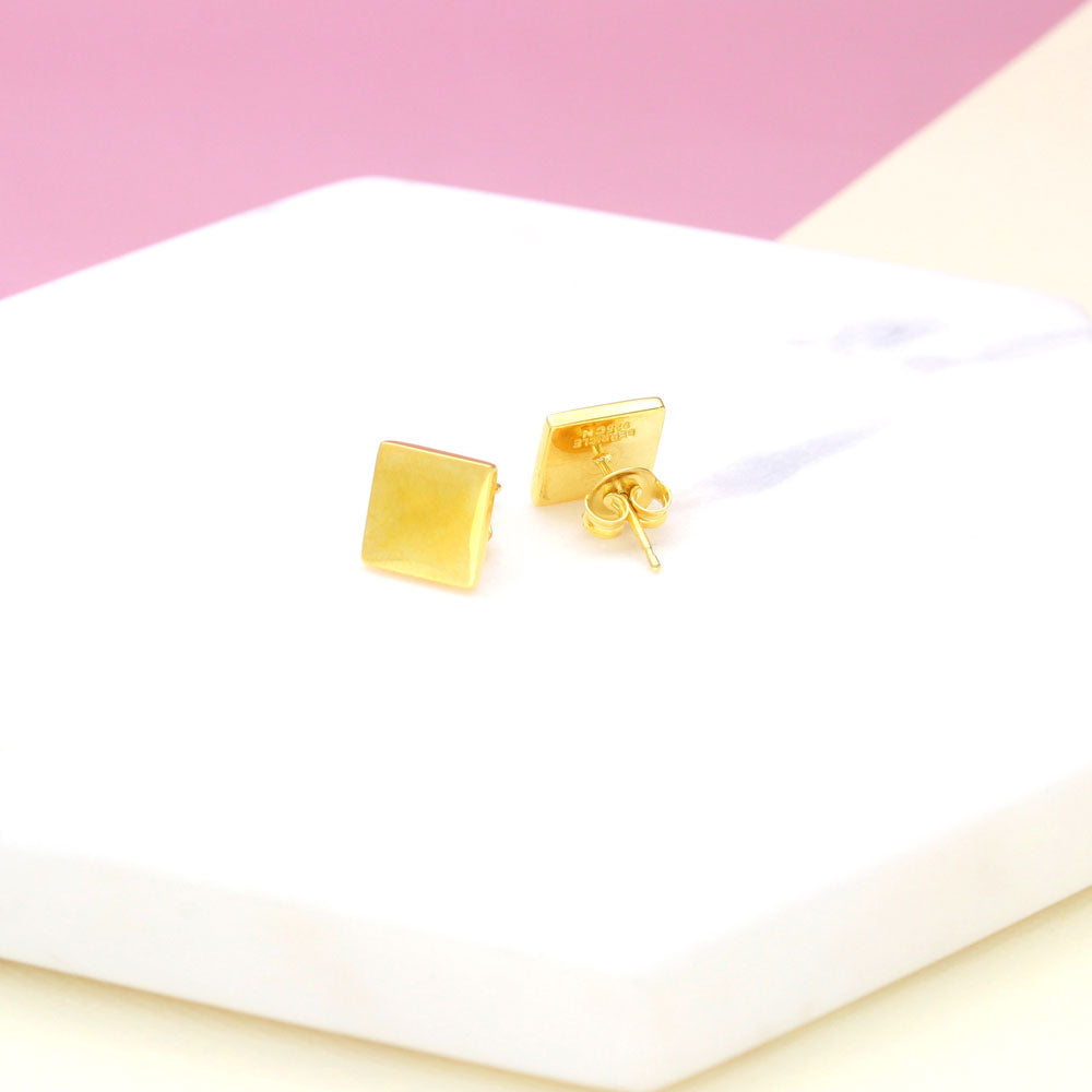 Flatlay view of Square Stud Earrings in Sterling Silver, 2 Pairs