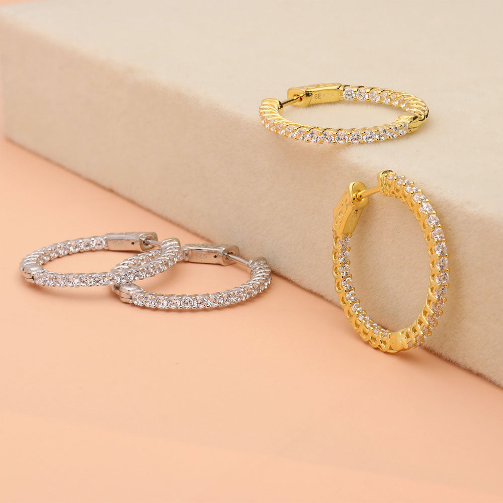 CZ Small Inside-Out Hoop Earrings in Sterling Silver 1"