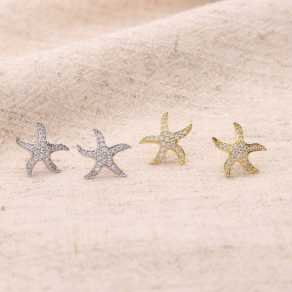 Flatlay view of Starfish CZ Stud Earrings in Sterling Silver