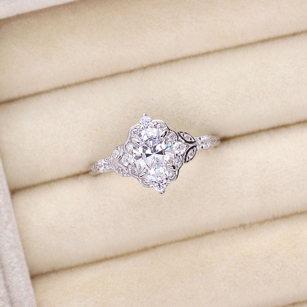 Halo Art Deco Chevron V Shaped CZ Ring Set in Sterling Silver
