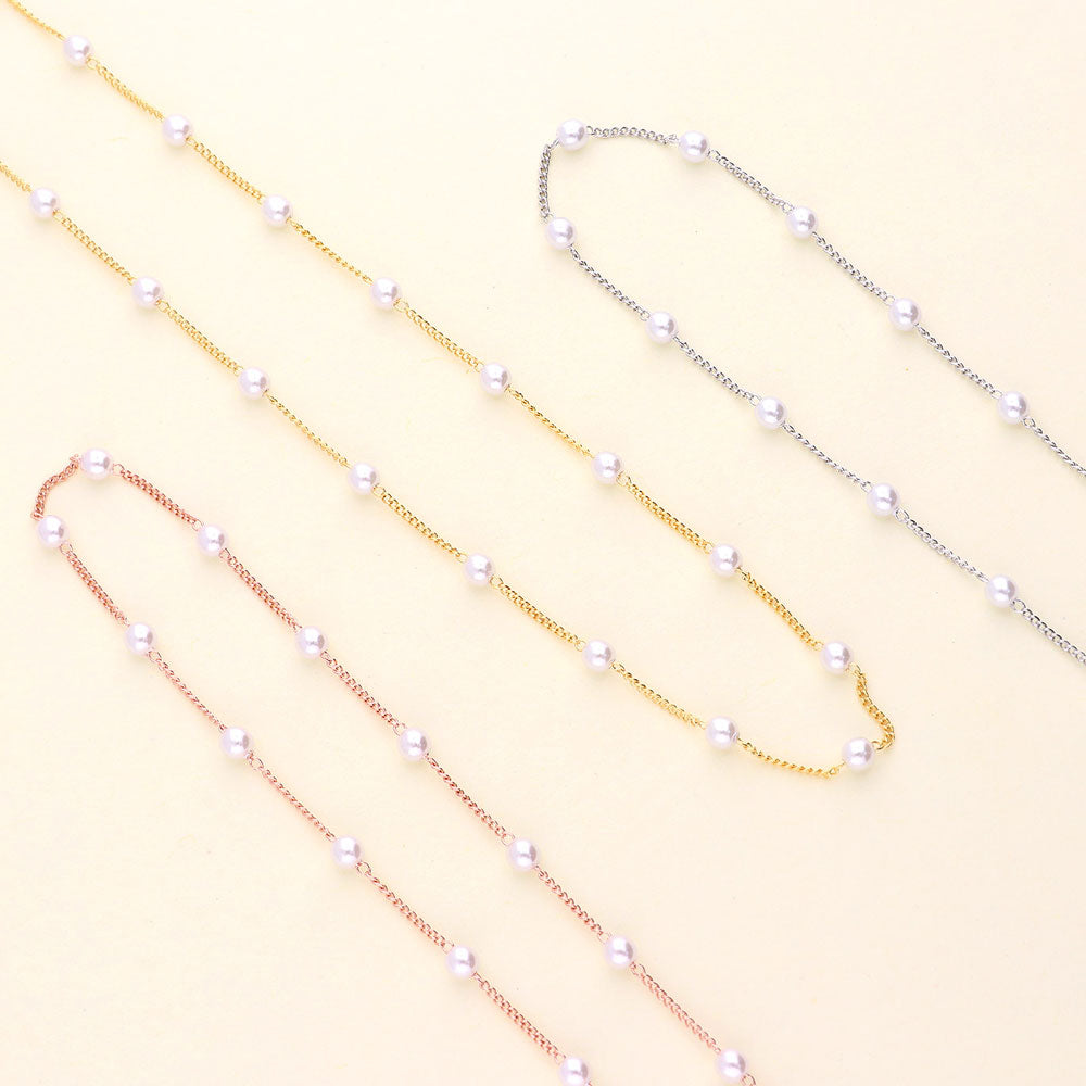 Flatlay view of Paperclip Imitation Pearl Chain Necklace in Base Metal, 2 Piece