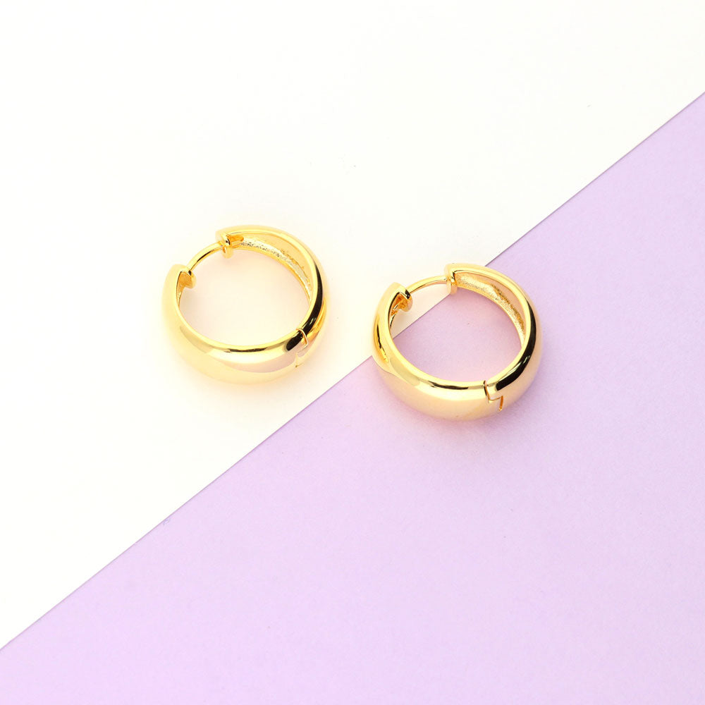Flatlay view of Dome Small Hoop Earrings in Sterling Silver 0.8-1 inch, 2 Pairs, Yellow Gold Flashed