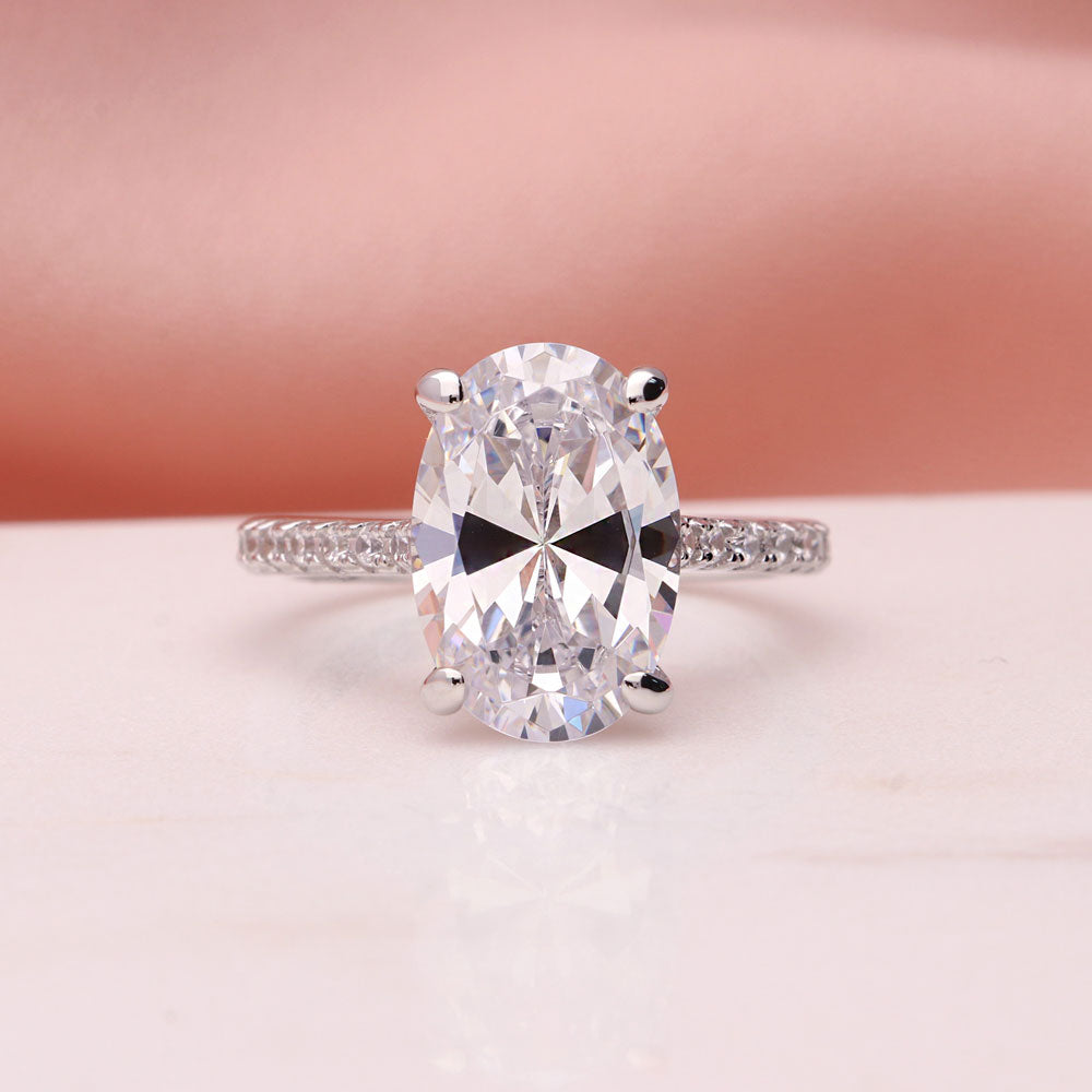Flatlay view of Solitaire 5.5ct Oval CZ Ring Set in Sterling Silver