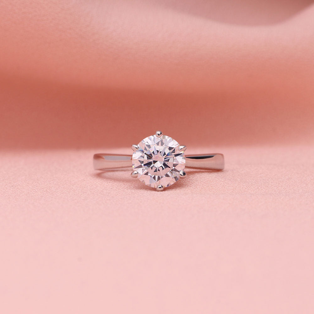 Flatlay view of 5-Stone Solitaire CZ Ring Set in Sterling Silver
