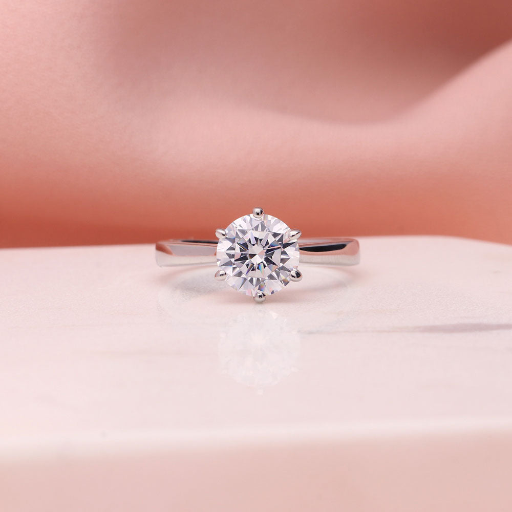 Flatlay view of Solitaire 2ct Round CZ Ring Set in Sterling Silver
