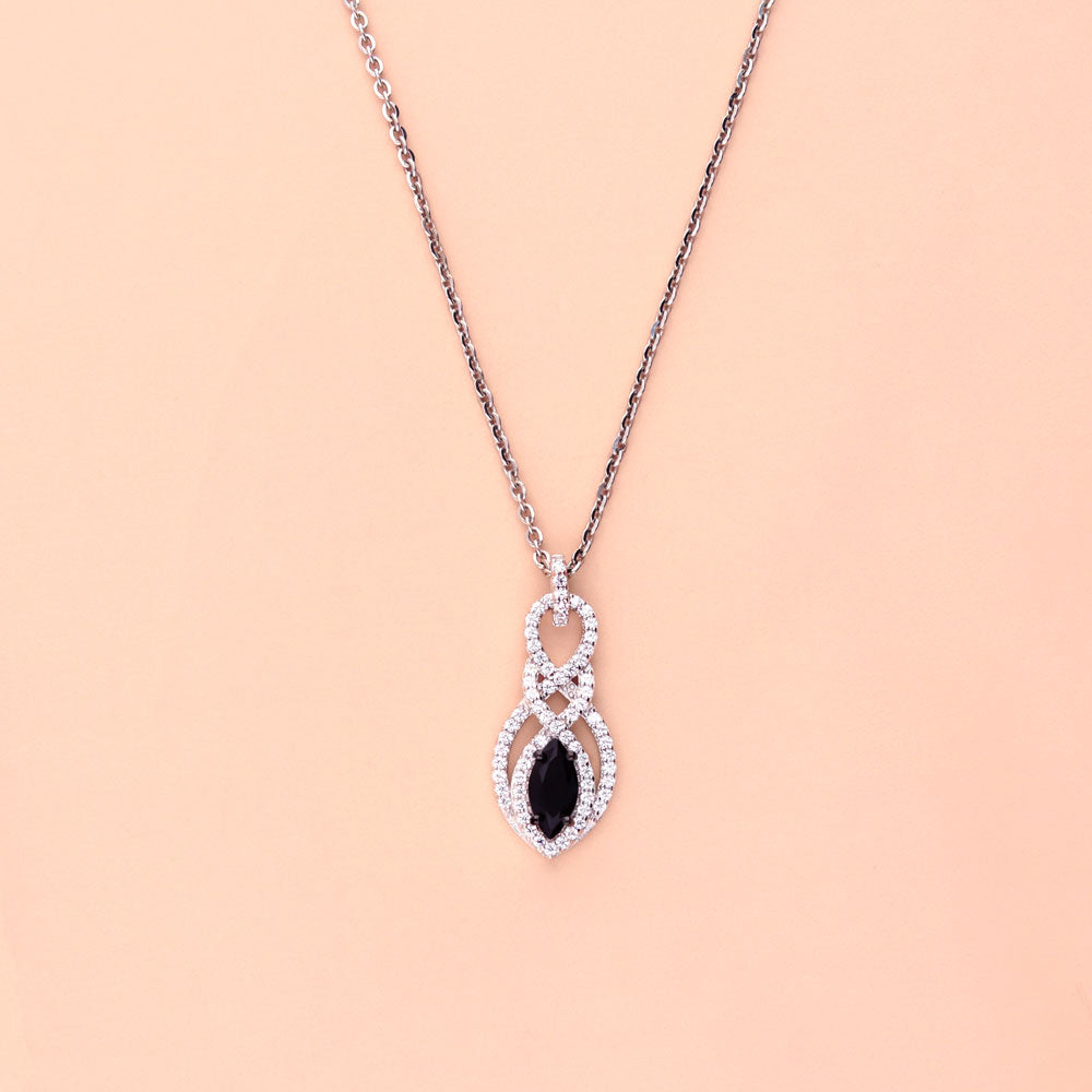 Black and White Woven CZ Pendant Necklace in Sterling Silver