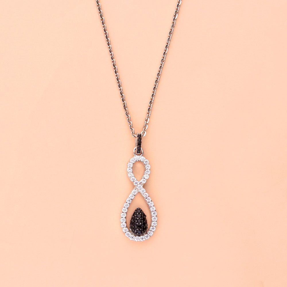 Black and White Woven Infinity CZ Necklace in Sterling Silver