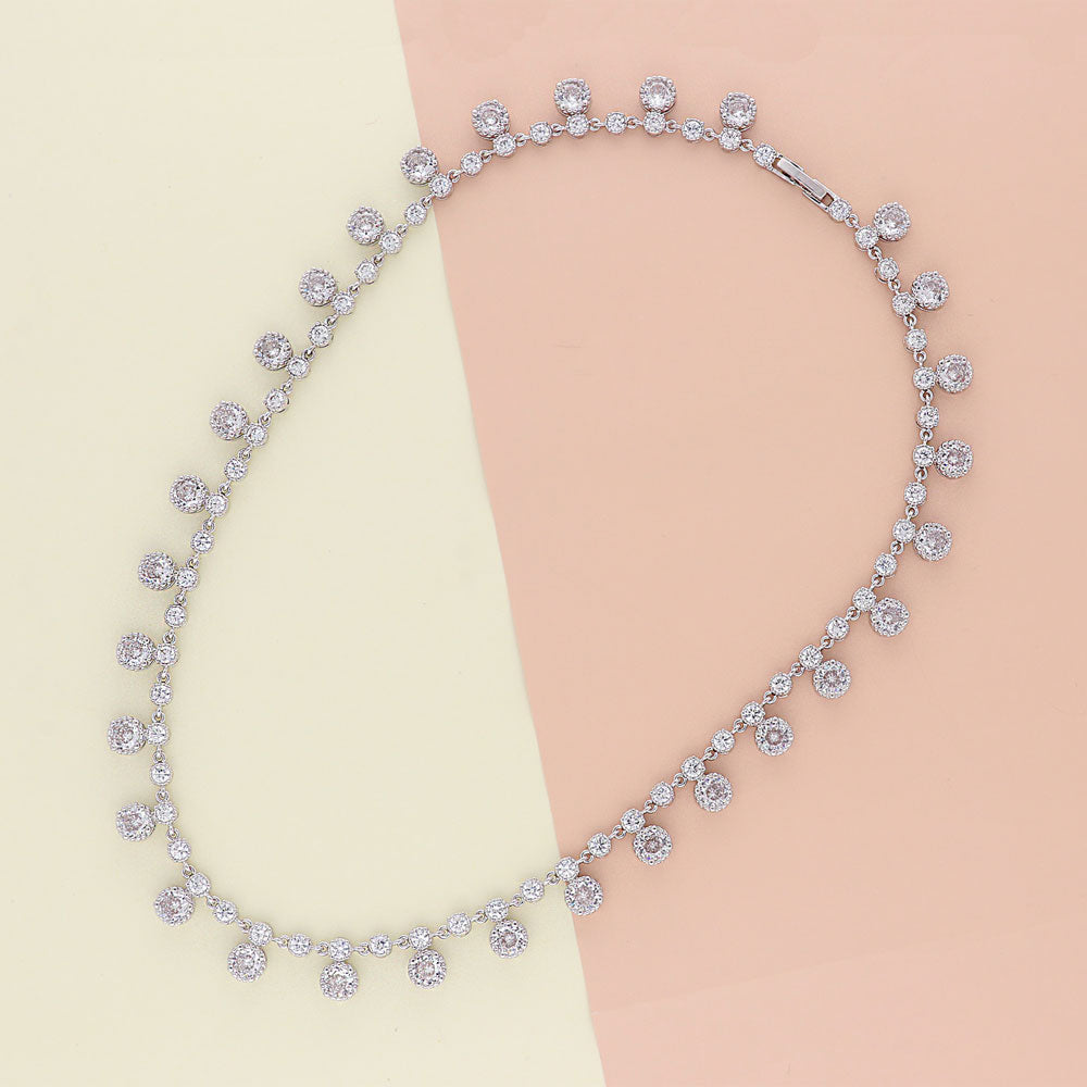 Flatlay view of CZ Statement Necklace in Silver-Tone